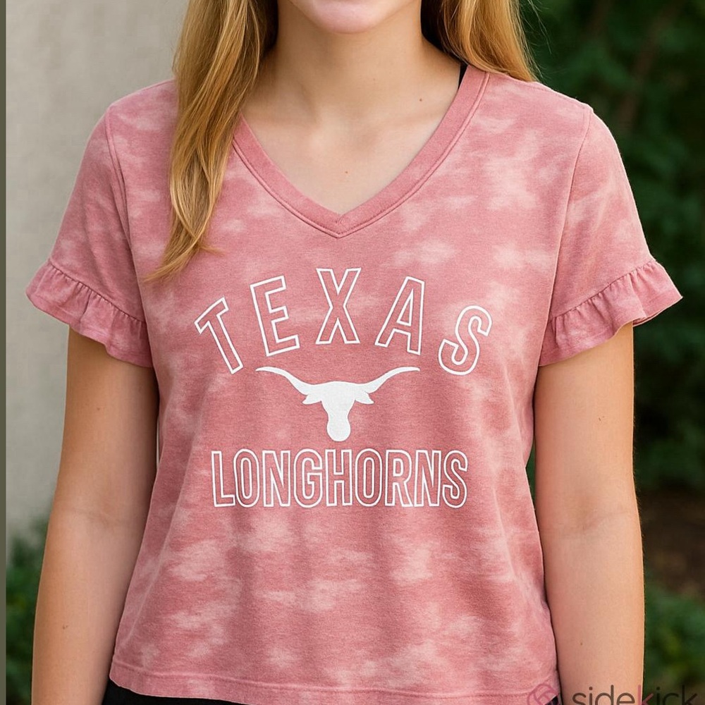 Flying Colors Texas Longhorns Daisy Drop Shoulder Top  tie-dye ruffle sleeves.